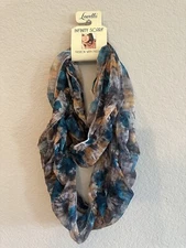 Lavello Lifestyle Infinity Scarf Loop Wrap Around Blue floral Sheer 