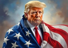 DONALD TRUMP PATRIOTIC AMERICAN FLAG DRAPPED AROUND HIM 4X6 AI PHOTO POSTCARD