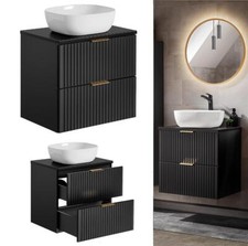 Bathroom Vanity Cabinet Countertop Sink 600mm Ribbed Black Modern Wall Hung Adet