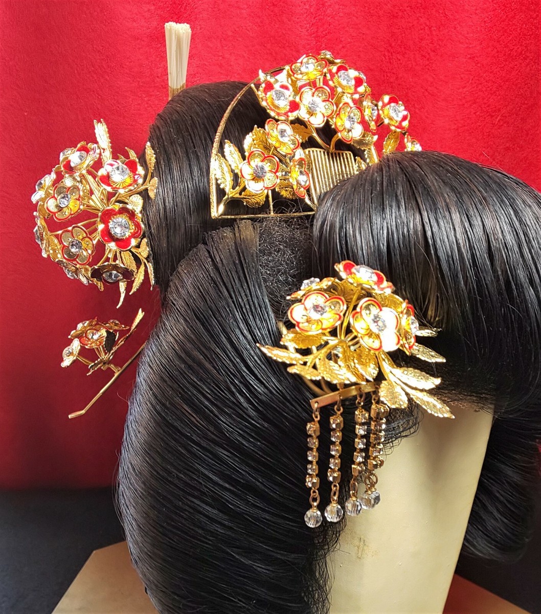 Vintage Japanese Bride Kushi Kanzashi set Kimono Wedding Hair 