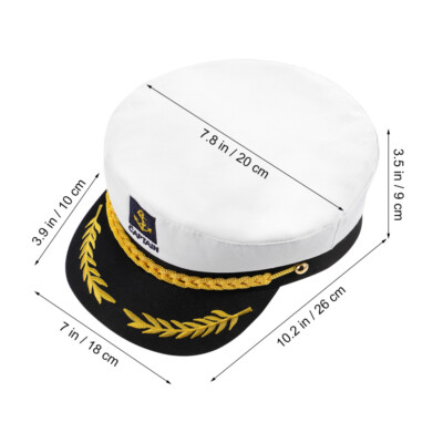 NKlaus 'Captain' Navy Cotton Hat - White Embroidered Nautical Retro Style Cap, Adjustable Sizes XXS-4XL