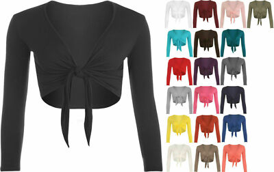 NEU DAMEN BINDEBAND CROP SHRUG DAMEN WICKEL OFFEN BOLERO CARDIGAN OBERTEIL GRÖSSE 8-26 Übergröße