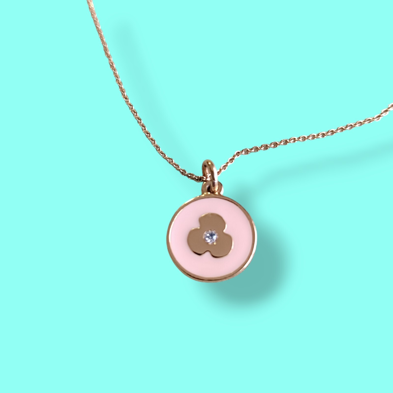 Signed Kate Spade NY Pink Enamel She's Picture Perfect Necklace 20in Gold Tone thumbnail 2