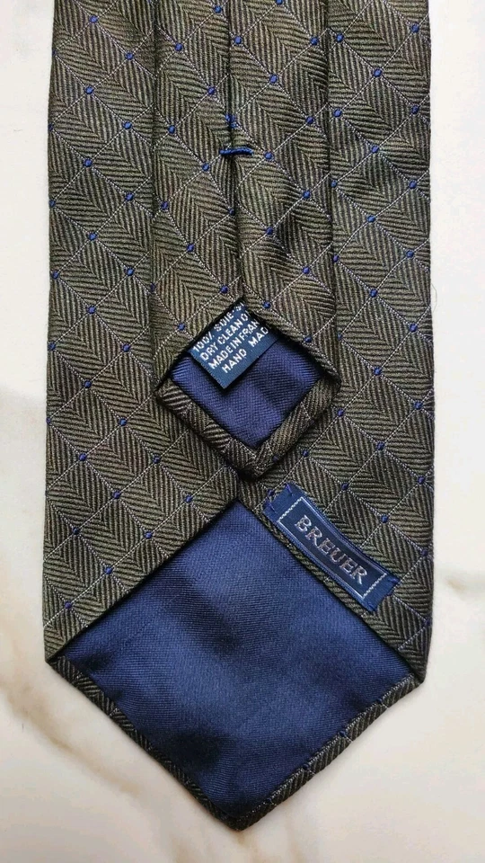 Corbata Breuer 100 % seda verde oliva punteada Foto 4 de 4