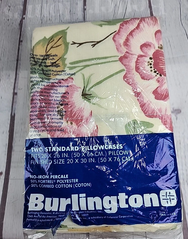 De Colección Burlington Sábana Plana Talla Completa y 2 Fundas de Almohada Crema PNK GRN Floral EE. UU. Foto 4 de 4