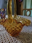 Fenton Vintage Amber Hobnail Glass Basket Ruffled Crimped Edges