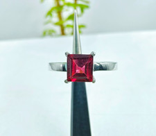 Princess Cut Natural Garnet Ring Red Gemstone Ring Women Party 925 Silver Ring