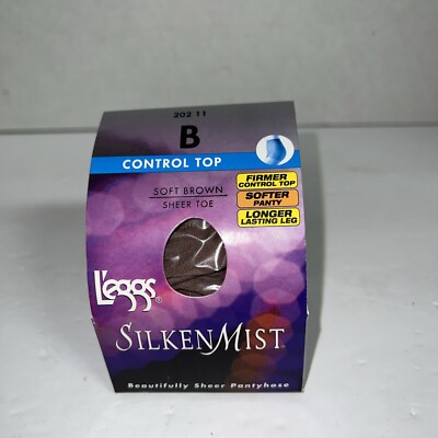 L'eggs Silken Mist Control Top Pantyhose Soft Brown Sheer Toe Size B