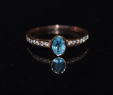 Blue Topaz Gemstone 925 Sterling Silver Pave Diamond November Birthstone Ring