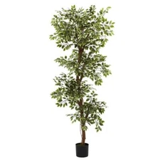 Nearly Natural Artificial Variegated Ficus Tree Silk-Touch Leaves 6 ft. Height