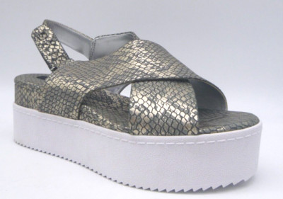 DKNY Carina Silver Synthetic Snake Print Slingback Platform Sandals Women's Sz 7