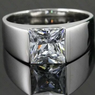 4,45 kt Princess Cut Moissanit Solitär Verlobungsring 14 K Weißgold vergoldet