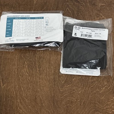 2 Packs Ames Walker Mens Medical Support Closed Toe Knee High 20-30 mmHg Black