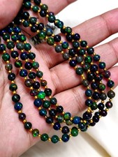 AAA Natural Ethiopian Black Opal Round Beads 5-6mm 8 Inch Flashy Fire Gemstone
