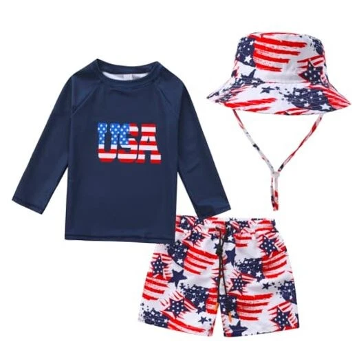 Toddlers and Baby Boys' 3-Piece Swimsuit Trunk and Rashguard 4-5T American Flag