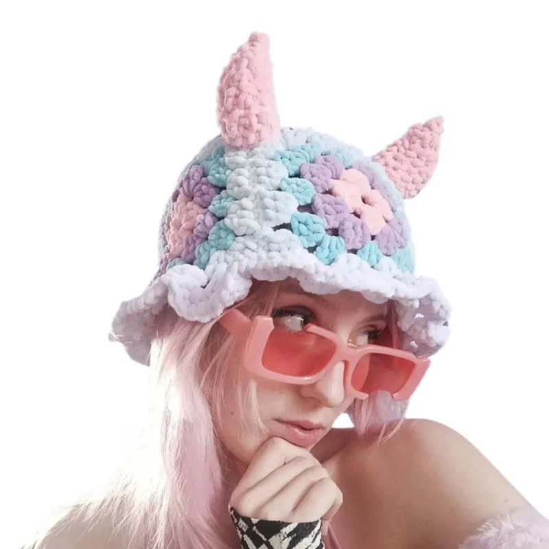Horn Bunny Hat Women Autumn And Winter Knitted Colorful Picture Props