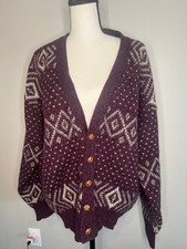vintage 90s American Eagle wool cardigan sweater,burgundy and white geometric L