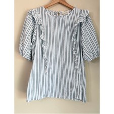 Universal Thread Light Blue White Striped Ruffle-Trim Dress Size Large