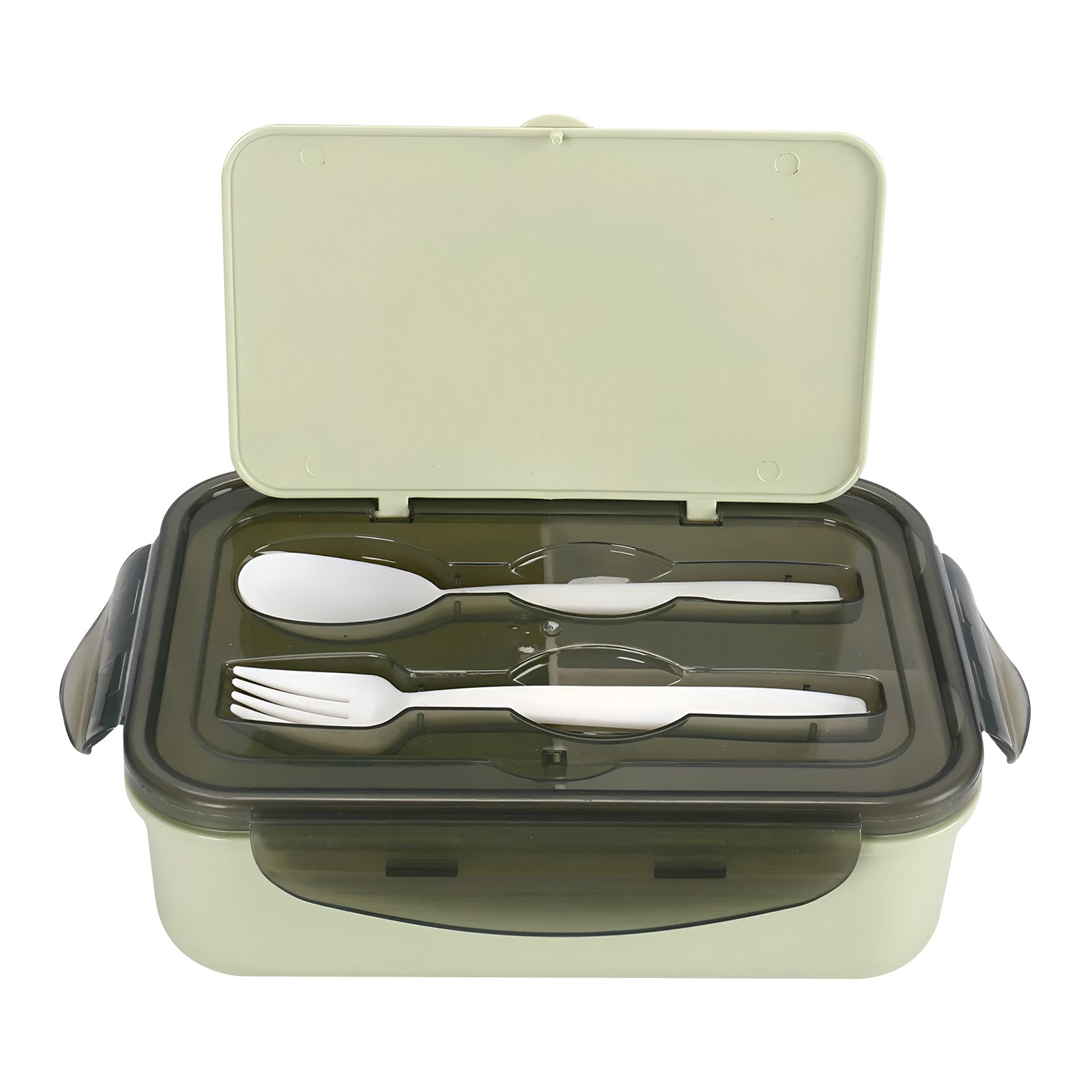 Boîte repas 1.3L verte avec couverts pour pique-nique et camping