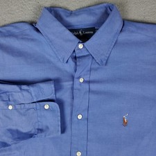 Ralph Lauren Shirt Mens Size 17 Blue Pony Dress Button Up Long Sleeve