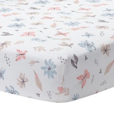Lambs  Ivy Baby Blooms Watercolor Floral/Butterfly Cotton Fitted Crib Sheet