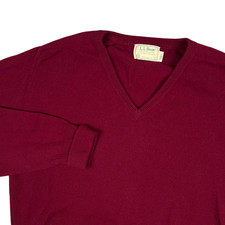 Vintage LL Bean Sweater Mens XLT Burgundy 100 Virgin Lambswool USA Made V-Neck