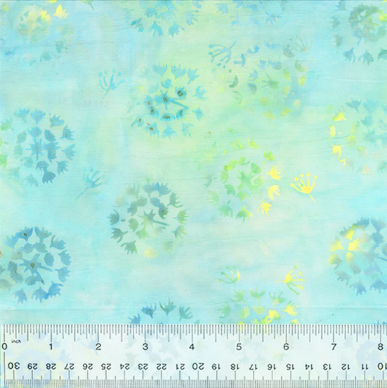 Batik Fabric Candy Blossom Mums Flowers Blue Green Yardage