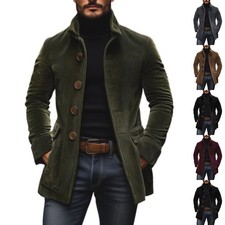 Men  s Casual Winter Blazer Jacket Stand Collar Button-Up Coat Outerwear