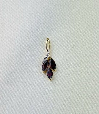 Garnet 9ct Gold Pendant Leaf Charm Pendant 9ct Yellow Gold , Hallmarked Polished
