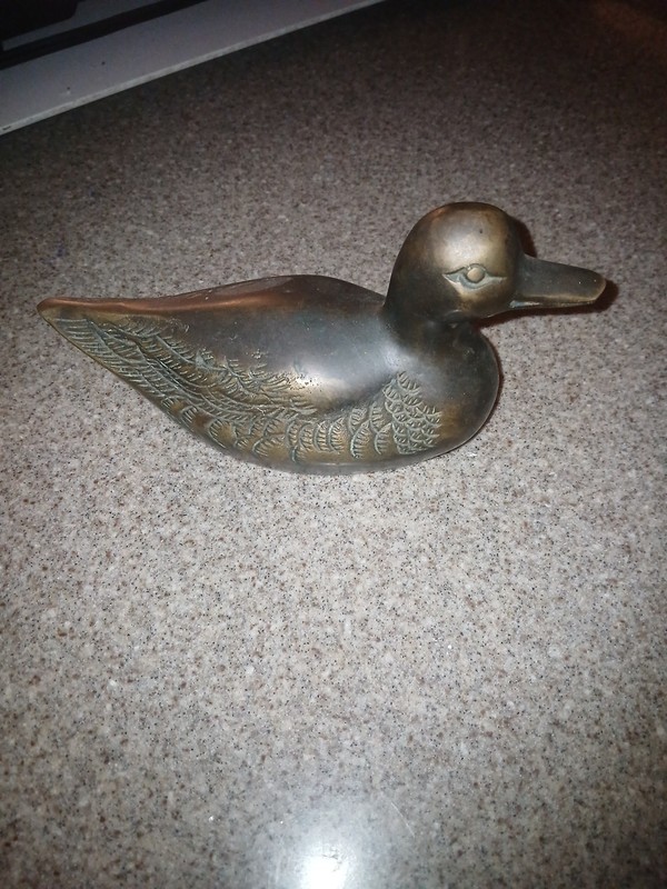 Vintage Cast Brass Swimming Duck Figurine/Sculpture  8" Long Made In Korea