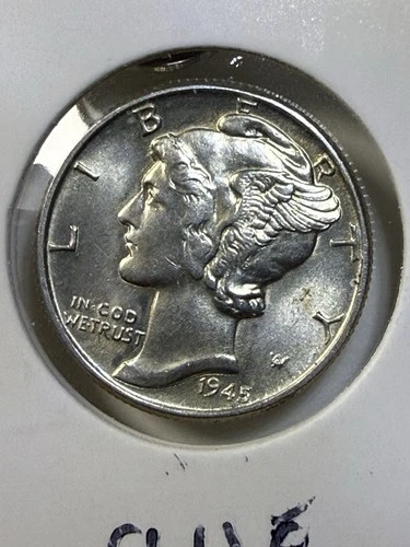 1945-P Mercury Dime AU-UNC 90% Silver Coin JBT 125