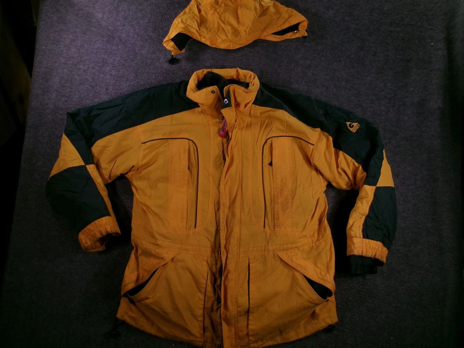 Gerry Jacket Mens L Yellow Green Hooded Parka Fleece Lined Winter Coat Zip