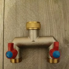 Solid nickel plated brass two way garden tap splitter