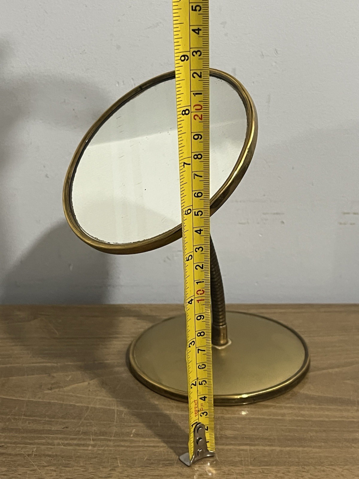 Vintage Brass Mother Of Pearl Gooseneck Double Sided Vanity Mirror