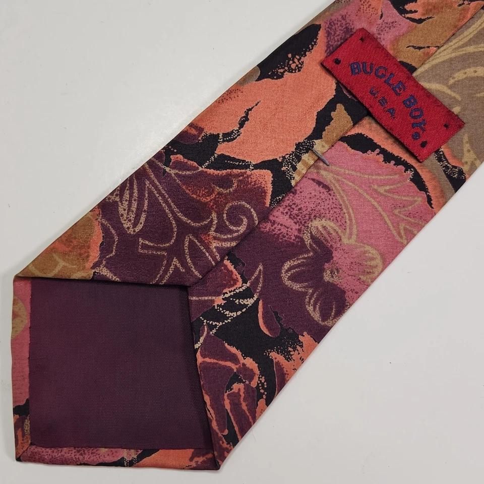 Gravata masculina Bugle Boy EUA 58 x 4 multicolorida floral poliéster gravata vintage - Imagem 3 de 4