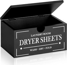 Dryer Sheet Holder-Black Dryer Sheet Container with Lid,Wooden Laundry Room Orga