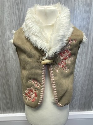 Monsoon Baby Beige Embroidered Fur Suede Effect Gilet 6-12 Months BNWT PWM