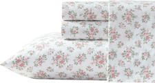 Laura Ashley Queen Size Sheet Set, Crisp Lightweight Cotton Percale Bedding