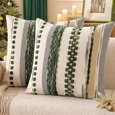 Pack of 2 Boho Decorative Throw Pillow Covers 18x18 Farmhouse  Case Striped 
