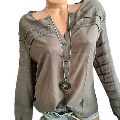 Bluse Heine Mandarin Oberteil Damen Shirt Gr. 34 bis 44 Khaki (0095) NEU