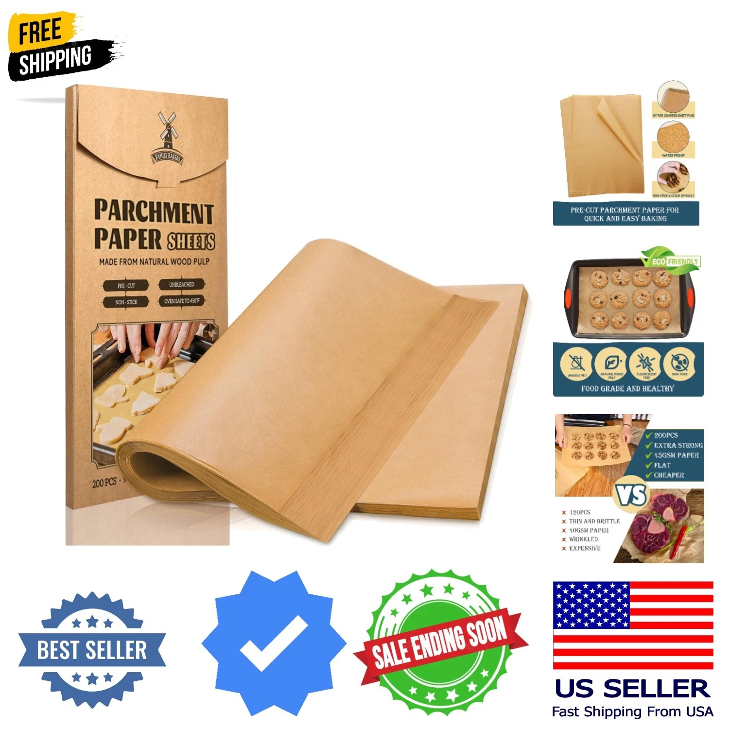 200 PCS Parchment Paper Baking Sheets 9x13 IN, Precut Non-Stick Parchment Pap...