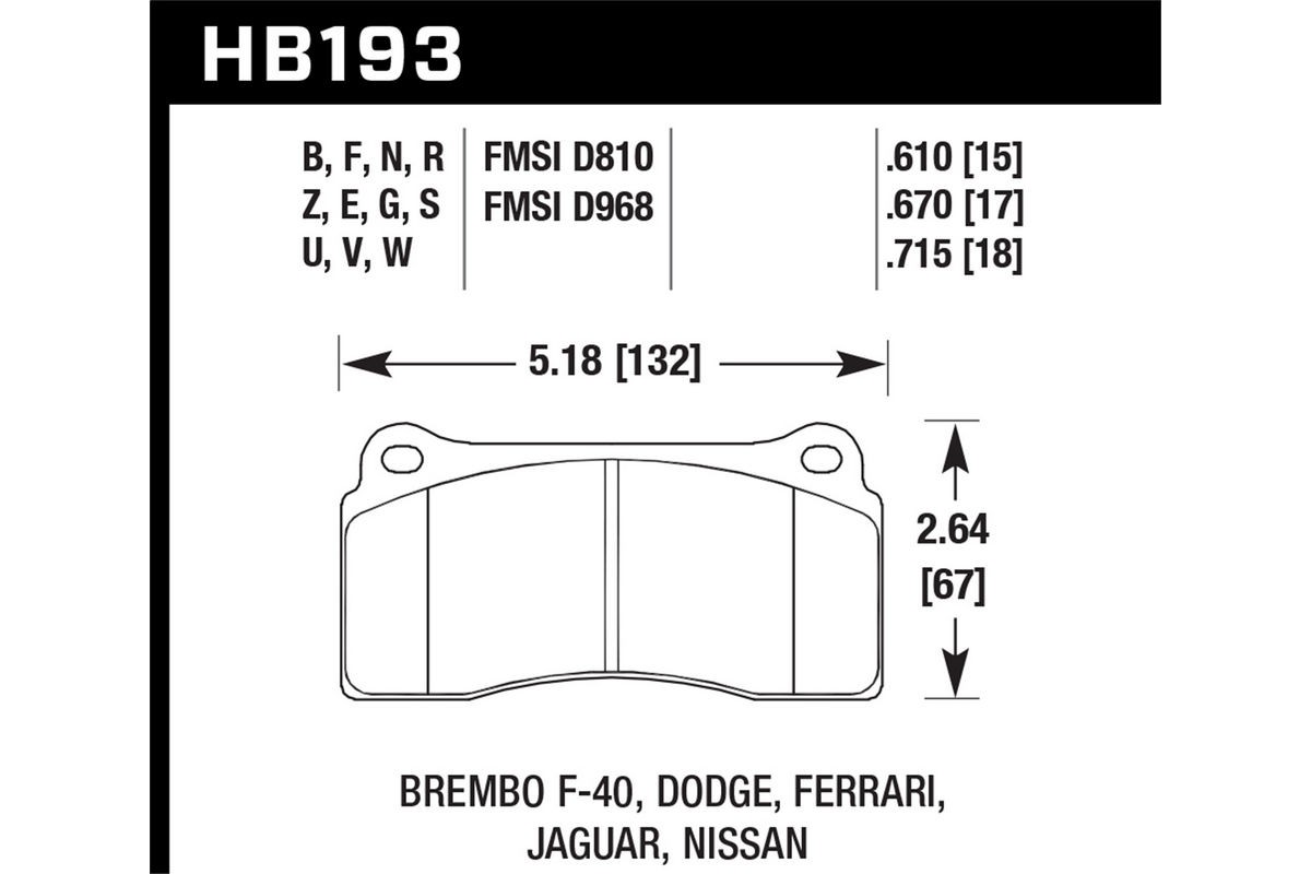 Hawk HPS Rear Brake Pads for GTR 09-16 R35 08-11 Audi R8 03-09 Viper HB193F.670