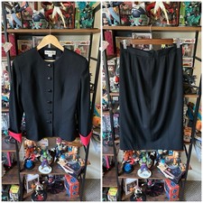 Vintage Christian Dior Black/Red Skirt Suit Size 8 Wool Matching Set see pics 