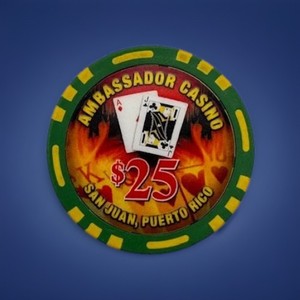 $25 Casino Poker  Chip from the Ambassador Casino San Juan Puerto Rico