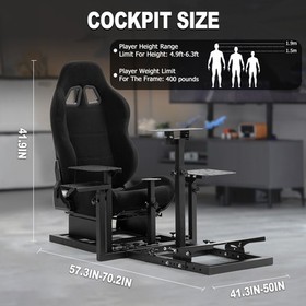 Marada Flight Racing Simulator Cockpit With Black Seat Adjustable Fits Logitech