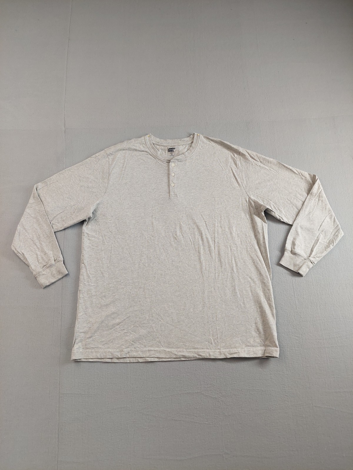 Lands End Men Shirt XXL Gray Henley Neck Long Sleeve Oversized 100% Cotton Tee