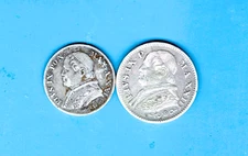 VATICAN - 2 BEAUTIFUL HISTORICAL PIVS IX SILVER COINS, 5 AND 10 SOLDI (1867-69)