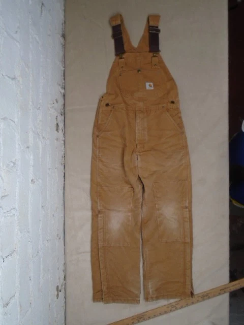 Carhartt Bib Overalls Youth L Brown Insulated Canvas Double Knee Vintage YYR02