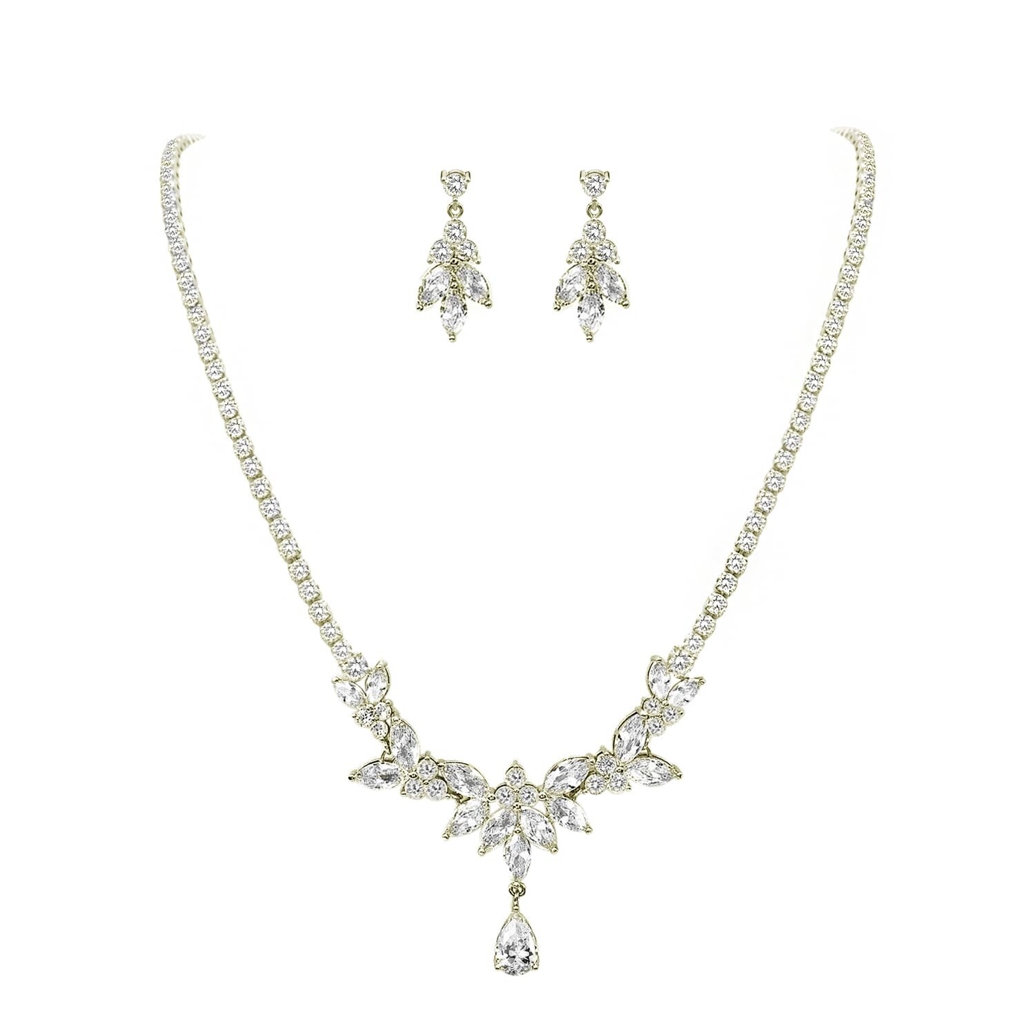 UDYLGOON Cubic Zirconia Wedding Necklace Earrings Jewelry Set for Brides