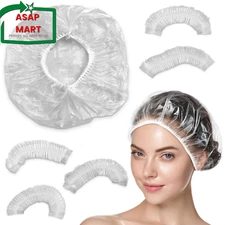 100 Pcs Disposable Shower Caps - Plastic Hair Caps Clear Shower Cap for Women
